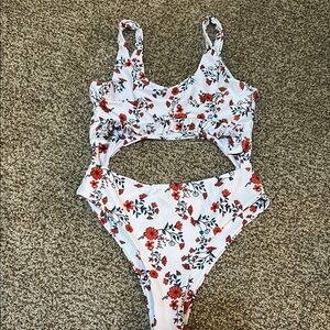 Floral Kids Swim Set - White and Red